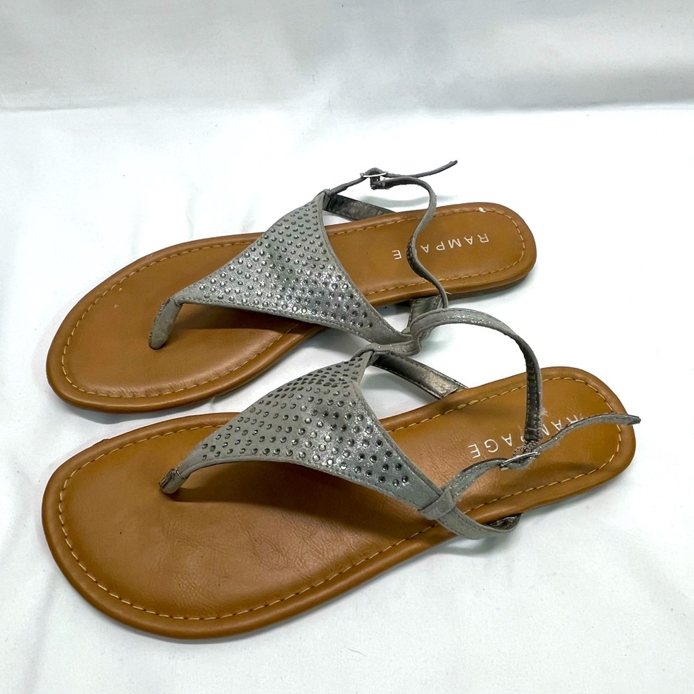Rampage Sandals Women 10 Silver Metallic Straps Jeweled Upper‎ Costal Summer Hot